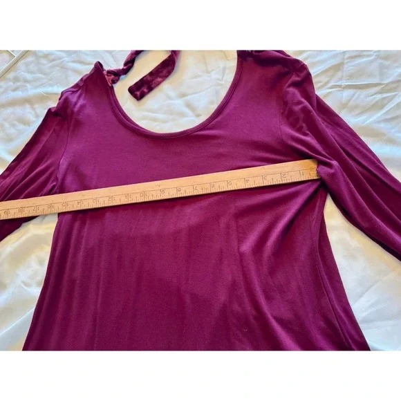 Cha Cha Vente PS Wine Top With Drop Back & Tie Velvet Bottom Asymmetrical Hem - Picture 12 of 15